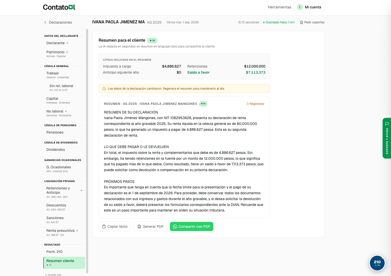 Resumen para el cliente generado con IA — claro y en lenguaje sencillo